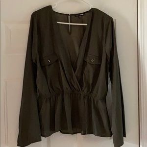 Cropped silk long sleeve blouse